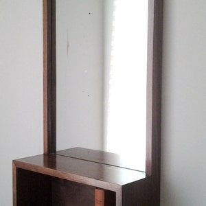 Custom Walnut Entry Hall Mirror with wall shelf Mid Century Style to Modern Minimalist Style image 1