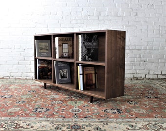 Solid handmade walnut adjustable shelf bookcase in mid century style