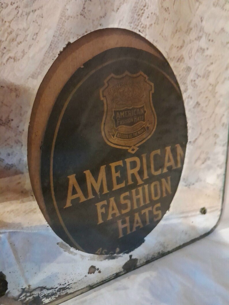 Antique Art Deco 1920's Wall Mirror American Fashion Hats Store Advertising image 5