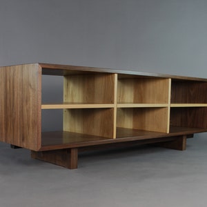 Solid walnut and white oak media console room divider low case organic modern mid century style design image 1