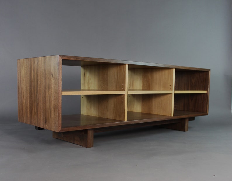 Solid walnut and white oak media console room divider low case organic modern mid century style design image 1