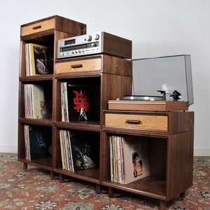 MODS stackable by the piece bookcase vinyl record case storage system handmade from solid hardwoods