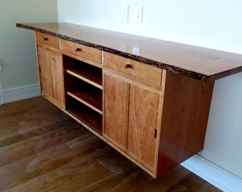 Custom Live Edge Slab Server Credenza Sideboard Media Console Cherry Walnut Mid Century Shaker Modern Style