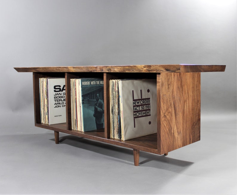 Live edge single tier record case bookcase sofa table image 4