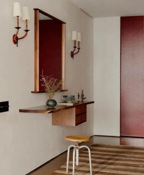 Custom 80 Inch Large Walnut Live Edge Wall Hanging Floating Console Desk Shelf With Four Drawers Etsy