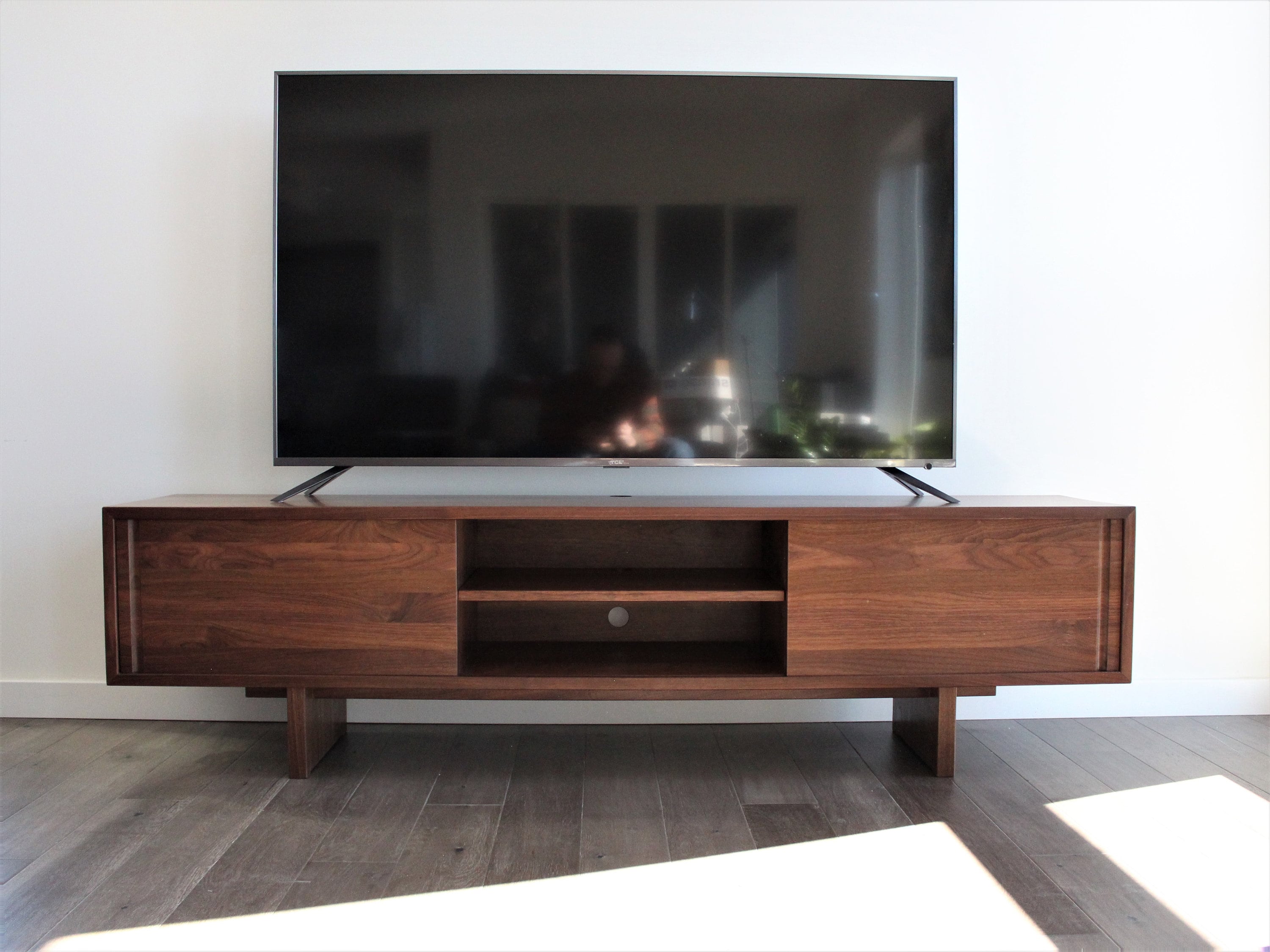 70 Inch Custom Handmade Solid Walnut Media Console Cabinet Tv