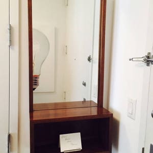 Custom Walnut Entry Hall Mirror with wall shelf Mid Century Style to Modern Minimalist Style image 4