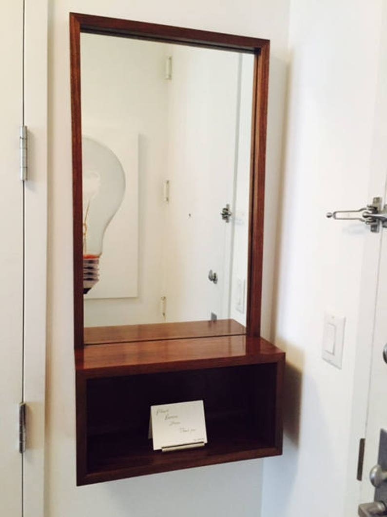 Custom Walnut Entry Hall Mirror with wall shelf Mid Century Style to Modern Minimalist Style image 4