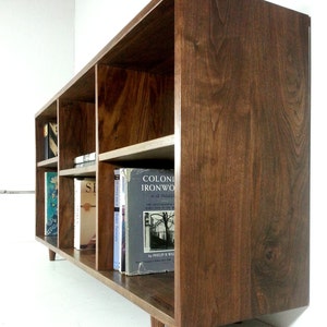 Custom Solid Walnut Bookcase with Adjustable Shelves Mid Century Modern Style image 1