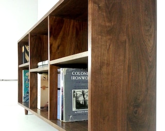Custom Solid Walnut Bookcase with Adjustable Shelves Mid Century Modern Style