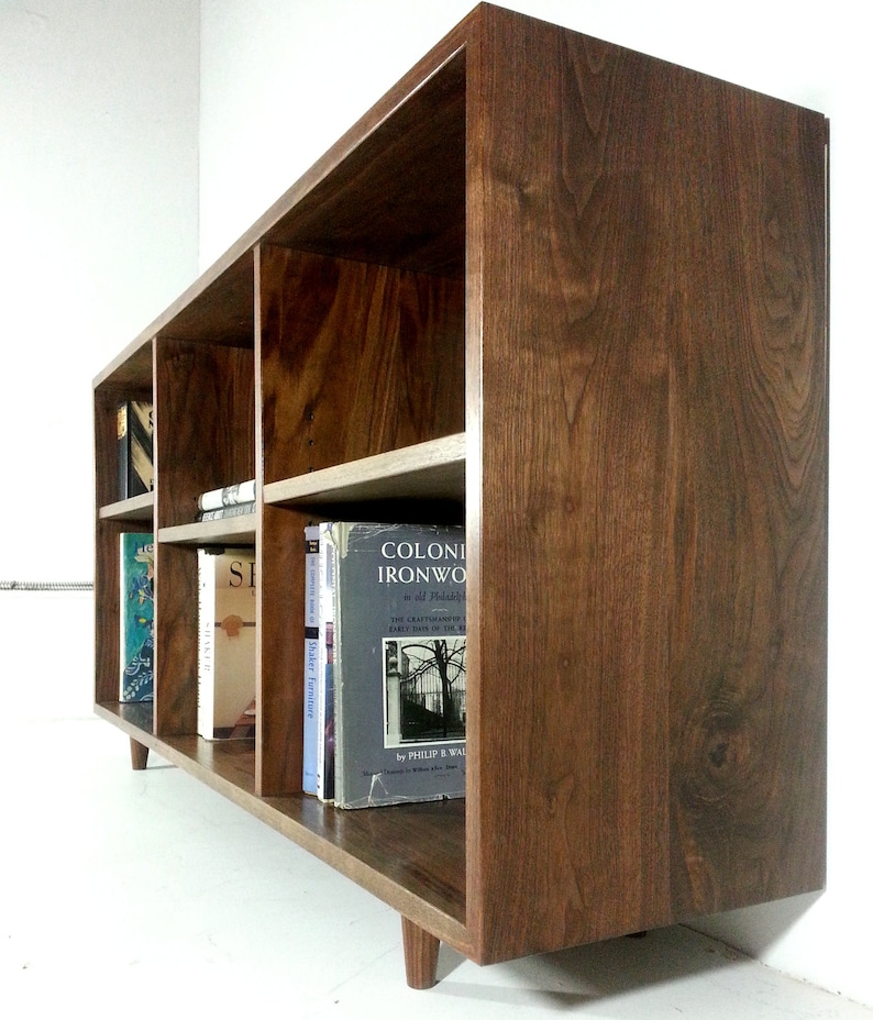 Custom Solid Walnut Bookcase with Adjustable Shelves Mid Century Modern Style image 1