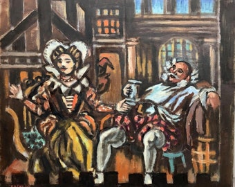 Vintage Mid Century 1950s Frederick Robbins Childs Merry Wives of Windsor Original Oil Painting