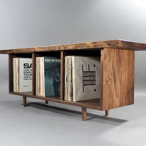 Live edge single tier record case bookcase sofa table image 2