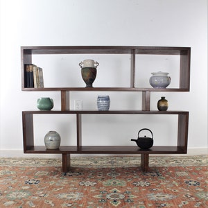 Solid handmade walnut room divider display case bookcase image 3