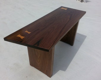 Mid Century Studio Modern Style Small Custom Gallery Bench Coffee or Accent Table 3 Bowtie Walnut Cherry