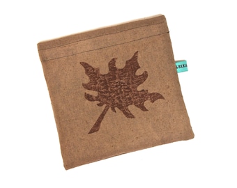 Reusable Snack Bag - Reusable Snadwich Bag, Hand-Dyed Brown Cotton with Maple Leaf