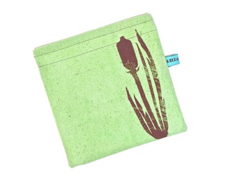 Reusable Snack Bag - Reusable Sandwich Bag - Hand Dyed Hand Printed Cat Tails