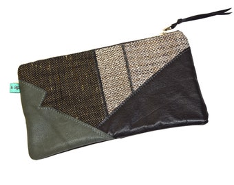 Repurposed Leather Clutch - Metallic Tweeds, Greys and Blacks