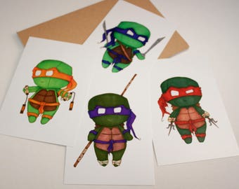 Mini Teenage Mutant Ninja Turtles Set - 4x6 Print [ TMNT  / Fan Art / Chibi ]