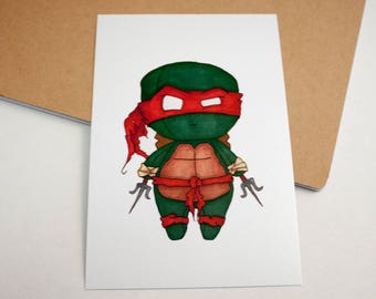 Mini Raphael - 4x6 Print [ TMNT  / Fan Art / Chibi ]