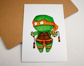 Mini Michelangelo - 4x6 Print [ TMNT  / Fan Art / Chibi ]