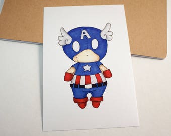 Mini Captain America - 4x6 Print [ Marvel / Fan Art / Chibi ]