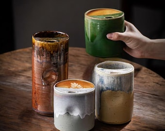 斜めのオレンジとブルーの陶器マグカップ - Etsy 日本