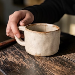 Rustic Ceramic Mug 250ML – Vintage Irregular Pottery Coffee Cup, Wabi-Sabi Stoneware Tea Mug, Handmade Artisanal Clay Cup