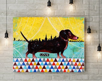 Dachshund Art-Giclee Art Print-Printdachshund lover-dachshund print- Hot dog dachshund-Dog Art-Dog Gift-Skyline dog-New York Dog-Dog Art