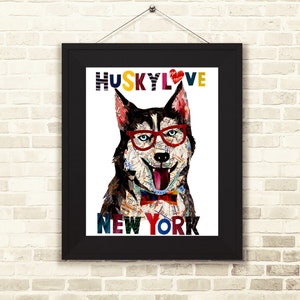 Husky Hund Kunst/Husky Hund Kunstdruck/Landkarte Hund Husky Hund