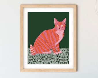 Cat art print/cat illustration /cat print wall art/art print cat/cat/cat art/cat New York art/cat /print cat/Pink cat