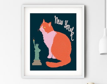 Cat art print/cat illustration /cat print wall art/art print cat/cat/cat art/cat New York art/cat /print cat/New York Art print/NY CAT