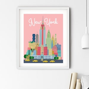 NYC art print/New York illustration /new york print wall art/art print New York/NYC/NYC art/pink sky New York