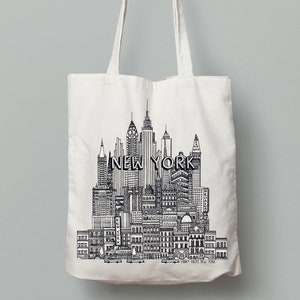 Reversible city tote with clearance skyline print