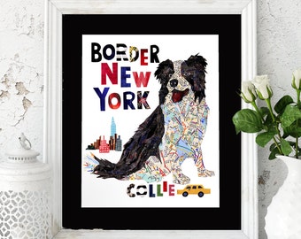 Carte chien BORDER COLLIE/ art border collie/impression border collie/ art chien de berger/impression d'art border collie