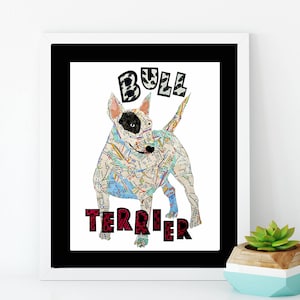 Landkarte Hund Liebe Bullterrier / Bull Terrier Kunstdruck / Bull Terrier / Bull Terrier Wand Kunst