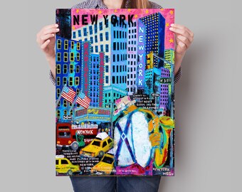 Radio City-kunstafdruk: schilderij New Yorkse saxofonist