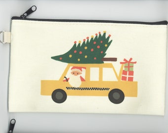 Canvas Pouch/ Canvas storage mini bag /Holiday santa