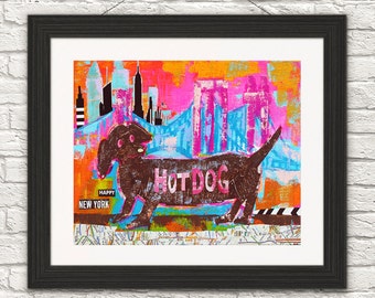 Dachshund Art print-dachshund gift-dachshund print- dog art- Hot dog dachshund-Dog Art-Dog Gift-Skyline dog-New York Dog-Art Dog-Dog Paint