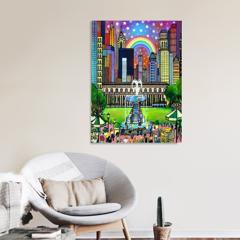 Bryant park New York/The Rainbow Above US /Bryant Park New York ART 20x24 original art inches