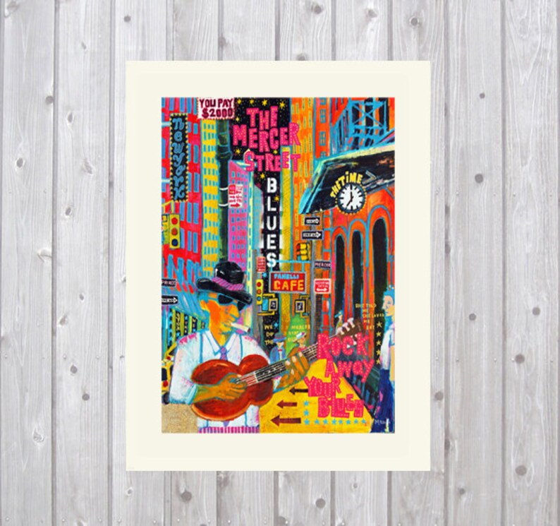 New york Art-New york Art Print-Music Art print-Mercer street-Music art print-New York Music Art-New York home decor-Mercer Street Blues image 3