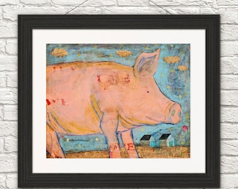 Pig Art-PIG lover-Pig cute print-Pig Decor-farm animal-Pig Gift-Pig wall art-Pig paint-Pig gift paint-Pig smile-Art print