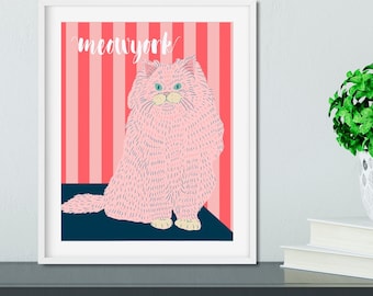 cat art print/ Persian cat print/cat print/cat art/cat New York