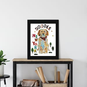 Doodle Hund Print/ Golden Doodle Art print/ Golden Doodle Kunstdruck/ Golden Doodle Art Map/ New York Art Map