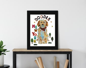 Doodle dog print / Doodle dog Art print/ golden doodle Art print/Doodle dog Art/Golden doodle Art/New York Art Map