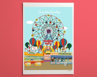 Illustration de Coney Island, Brooklyn – Wonder Wheel, Nathan's, Paul's Daughter