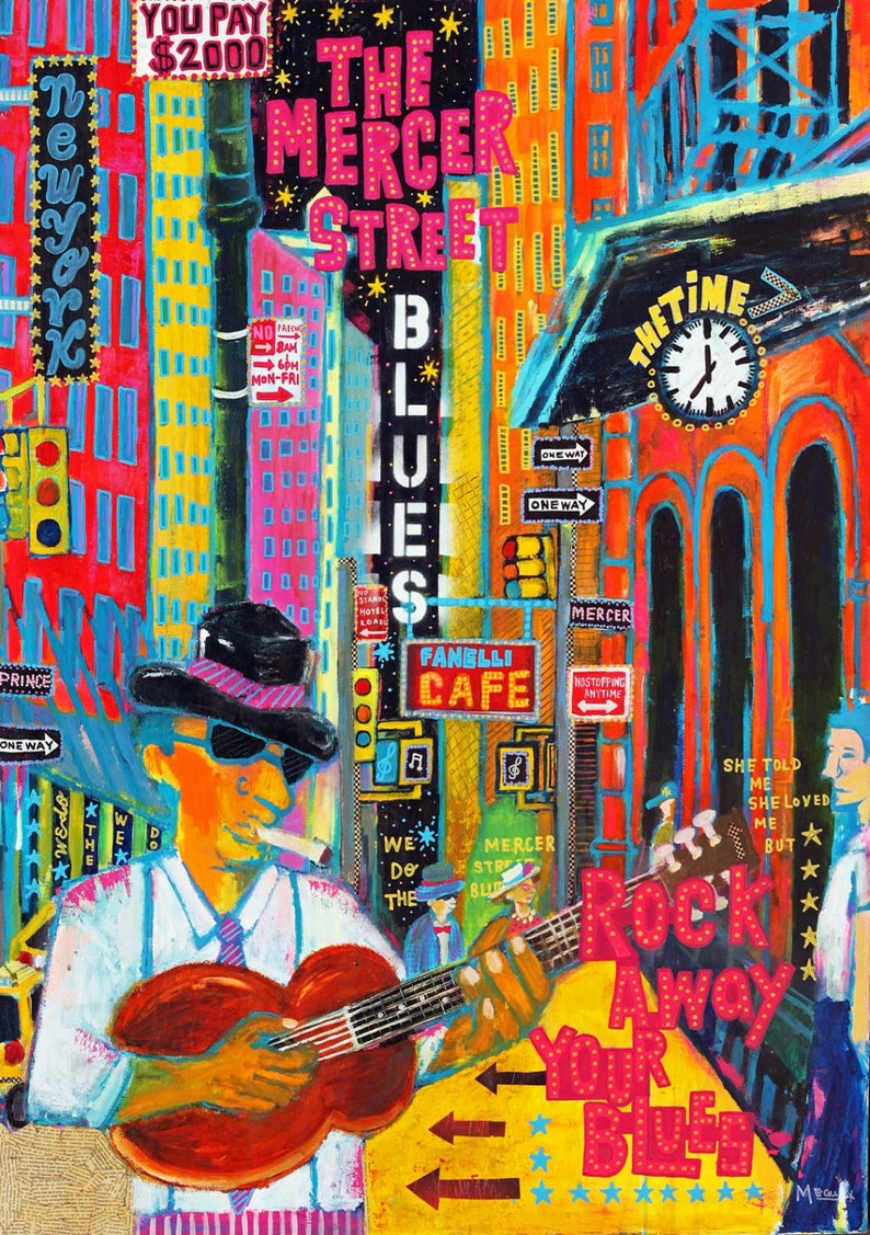 New york Art-New york Art Print-Music Art print-Mercer street-Music art print-New York Music Art-New York home decor-Mercer Street Blues image 2