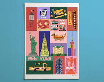 Impresión artística de Nueva York/Ilustración de Nueva York/Arte mural con impresión de Nueva York/Impresión artística de Nueva York/NYC/Arte de Nueva York