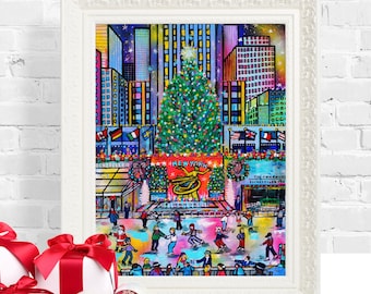 Lámina navideña del Rockefeller Center: Escena festiva de Nueva York