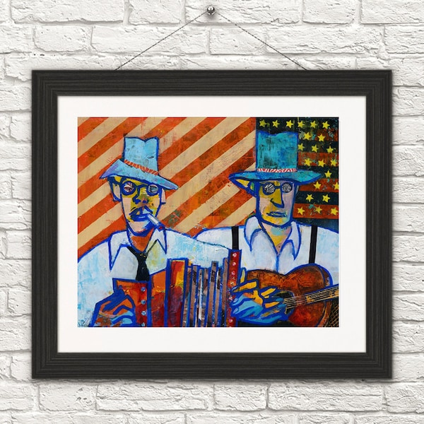 Blues art-music art-american Blues musican-american flag art-Buddies-Art print-Print-Paint-Home decor-wall art-Blues music